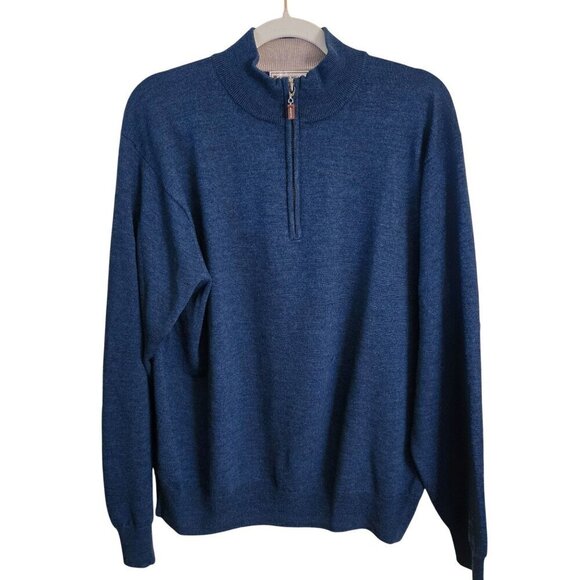 Peter Millar Kitts Twisted Merino Wool Blue Striped 1/4 Zip Golf Sweater Size L
